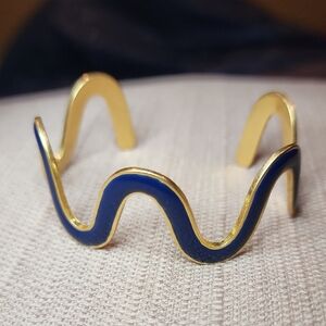 Madewell Navy Blue Enamel, Gold-Tone Cuff Bracelet, Preloved